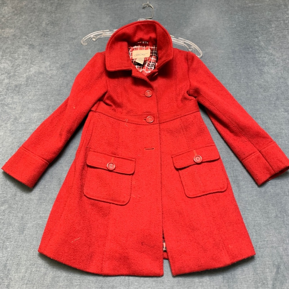 Cherokee Authentic Original Wool Blend Peacoat Womens M Red Lined Flap Pockets